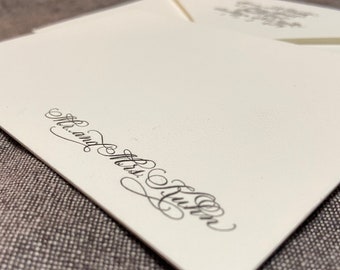 Hand Calligraphy Custom Letterpress  Thank You Cards Set of 75, 100, 150, 200 and 250