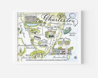 Watercolor Wedding Map, Charleston, by Robyn Love