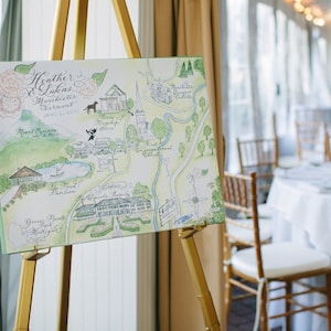 Mapa de bodas, tamaño grande para enmarcar y exhibir bodas - Personalizado y pintado a mano hasta 16x20"