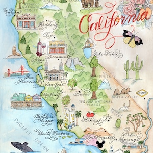 Carte de carte de Californie vintage aquarelle -- Une carte, lot de 4 et coffret de luxe de 10 image 2