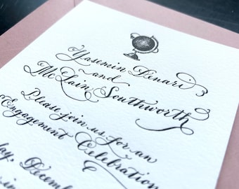 Letterpress Calligraphy Wedding Engagement Invitations Love No. 353 Love Makes the World Go Round