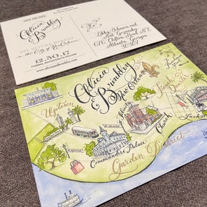 Salve a data Mapa de caligrafia parcial Design e impressões de cartões postais - Ilustração pintada à mão em aquarela