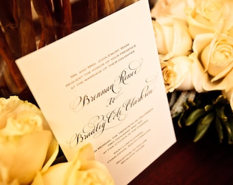 Invitación de boda con caligrafía tradicional en papel de algodón... Amor n.° 88... Ecológica