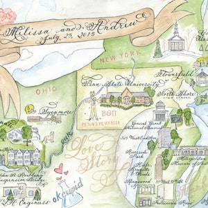 Wedding Map, Love Story Size Medium Custom and hand-painted image 4