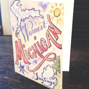 Watercolor Vintage Michigan Christmas Card -- Single Card and discounted Pack Sets (4, 10, 25, 50 and 100)