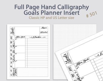 Full Sheet Goals Planner Insert - US Letter and Classic HP size digital pdfs - Hand Calligraphy