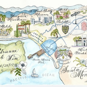 Mapa de boda en acuarela de Santa Mónica, personalizado por Robyn Love
