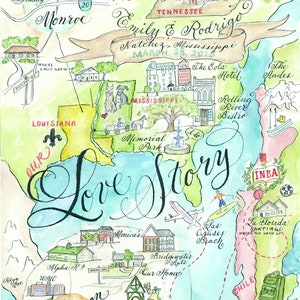 Wedding Map, Love Story Size Medium Custom and hand-painted image 8