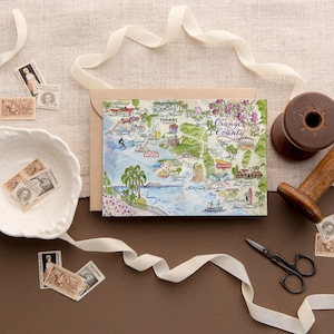 Carte vintage aquarelle d'Orange County, Californie -- Une carte, lot de 4 et coffret de luxe de 10 image 2