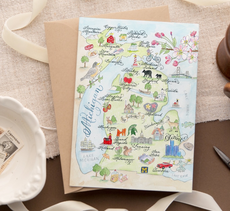 Carte du Michigan - Récemment mise à jour - Une seule carte, lot de 4 et coffret de luxe de 10 image 1