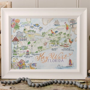 Key West watercolor, Key West wall art, Key West keepsake, Key West home decor, Key West Florida map