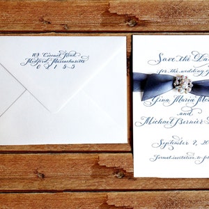 Calligraphy Letterpress Wedding Save the Date with or without Silk and Vintage Styled Embellishment Love No.1075