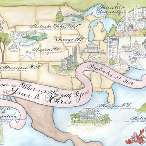 Wedding Map, Love Story Size Medium Custom and hand-painted image 6