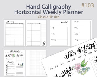Calligraphy Horizontal Weekly Planner - HP Classic size digital pdfs - WO2P - Undated no. 103