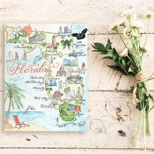Carte de la Floride, aquarelle peinte à la main, impression de luxe en 5 x 7, 8 x 10, 11 x 14, 16 x 20 ou 18 x 24 pour encadrer un cadeau pour elle image 4