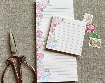 Pink Dreams Watercolor 50 Sheet Notepads - 2 Sizes - Whimsical Floral Handpainted Stationery