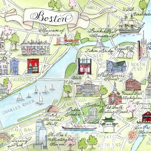 Carte de Boston, Massachusetts, aquarelle peinte à la main, impression de luxe en 5 x 7, 8 x 10, 11 x 14, 16 x 20 ou 18 x 24 pour l'encadrement image 2