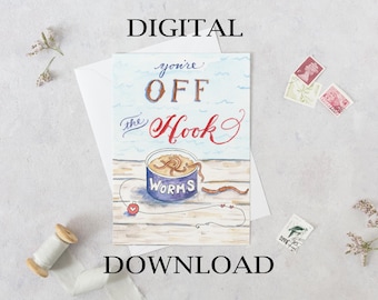 Men or Boys Fishing Valentine's Day Card Digital Download -- Everyday or Birthday Card too