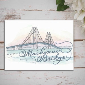 Watercolor Mackinac Bridge Card -- Single Card, Set of 4, Luxury Box Set of 10