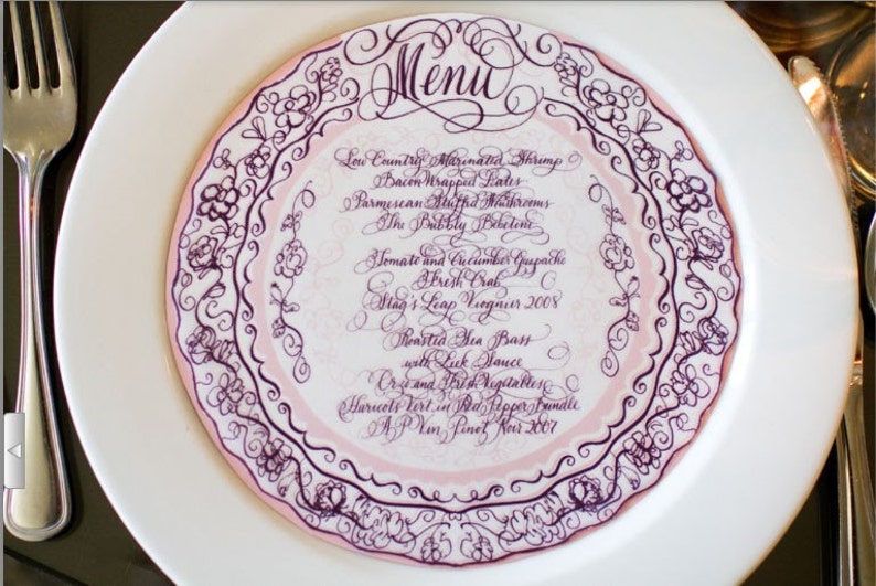 Simply Chic Calligraphy hand illustrated menus image 1