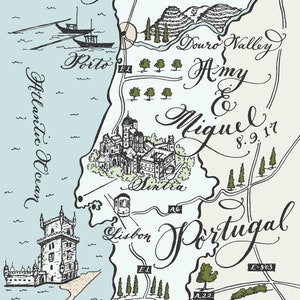 Calligraphy Black and White Wedding Map with colorized highlights Boston image 2