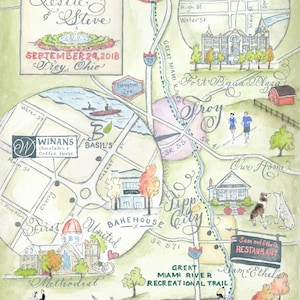 Romantische individuelle Aquarell-Hochzeitskarte mit Venue Illustration von Robyn Love