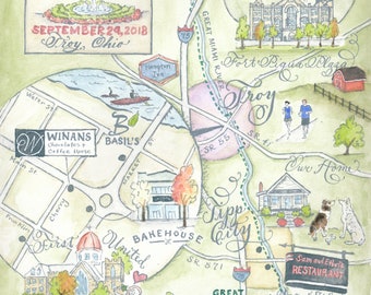 Romantic Custom Watercolor Wedding Map with Venue Illustration by Robyn Love