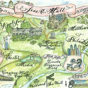 Watercolor Wedding Map DIY, print at home or order prints