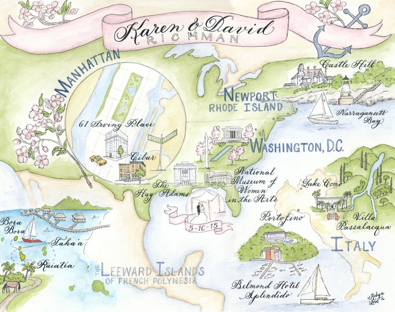 Wedding Map, Love Story Size Medium Custom and hand-painted image 5