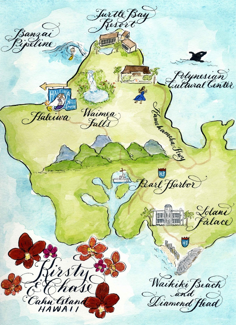 Santa Barbara, California Watercolor Wedding Map DIY, print at home or order prints image 8