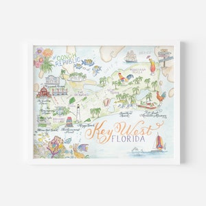 key west florida illustrated map card watercolor and calligraphy wedding invitations