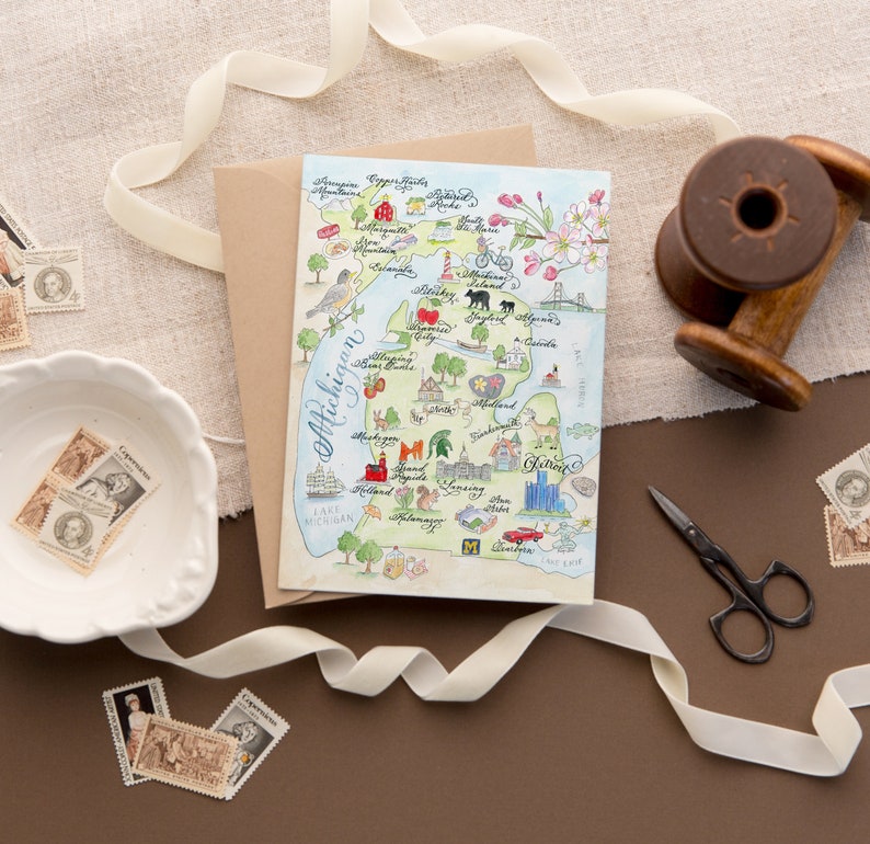 Carte du Michigan - Récemment mise à jour - Une seule carte, lot de 4 et coffret de luxe de 10 image 2