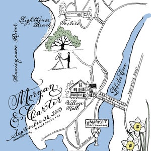 Calligraphy Black and White Wedding Map with colorized highlights Boston image 10