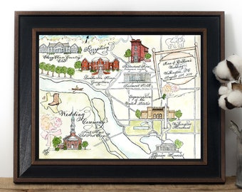 Wedding Map Size Medium Custom and hand-painted Washington DC and more