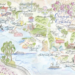 Carte vintage aquarelle d'Orange County, Californie -- Une carte, lot de 4 et coffret de luxe de 10 image 3