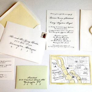 Faire-part de mariage calligraphie aquarellée en noir et blanc sur papier coton Amour n° 69043