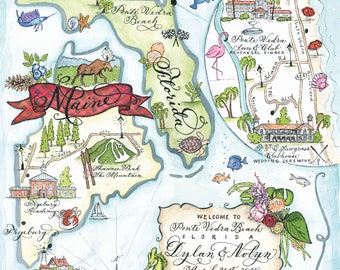 Hand-painted Watercolor Wedding/Travel/Love story map