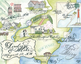 Wedding Map: hand painted, personalized -- by Robyn Love