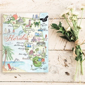 Watercolor Vintage Florida Map Card Single Card, Set of 4, and Luxury Box Set of 10 image 1