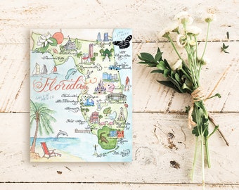 Watercolor Vintage Florida Map Card -- Single Card, Set of 4, and Luxury Box Set of 10