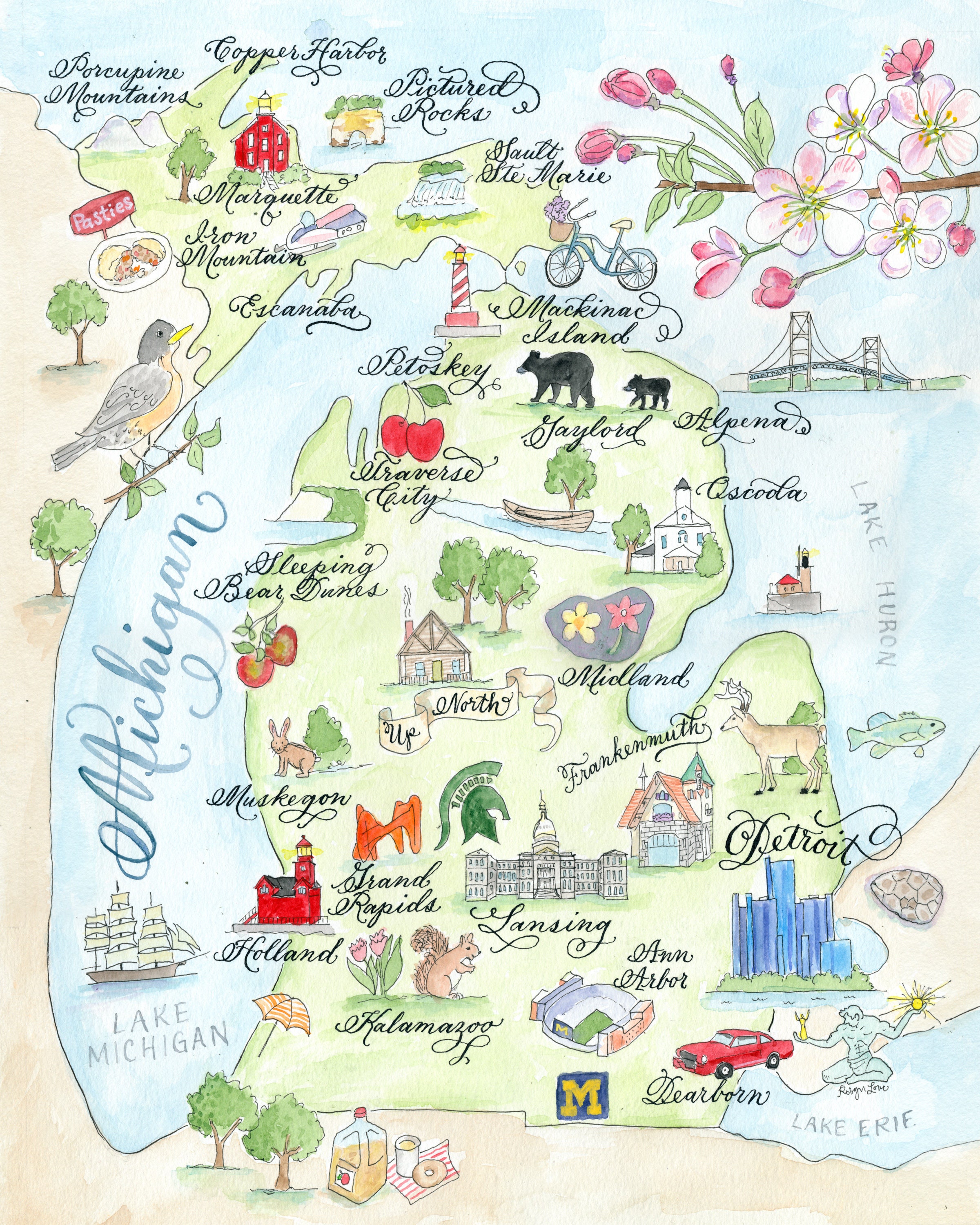 Michigan Map Card Newly Updated Single Card Set of 4 - Etsy