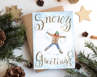 Snow Angel Calligraphy and watercolor Christmas Cards on luxurious cotton cardstock Single Card or bulk packs