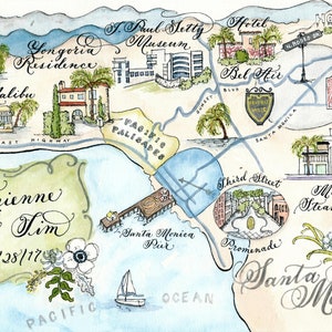 Santa Barbara, California Watercolor Wedding Map DIY, print at home or order prints image 10