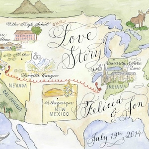 Wedding Map, Love Story Size Medium Custom and hand-painted image 9