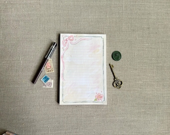 Teal Love Big Bow Watercolor 50 Sheet Notepad - 5.5 x 8.5 inches - Whimsical Handpainted Stationery