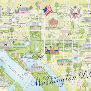 Carte de carte aquarelle de Washington D.C. -- Une carte, lot de 4 et coffret de luxe de 10 image 2