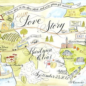 Wedding Map, Love Story Size Medium Custom and hand-painted image 6