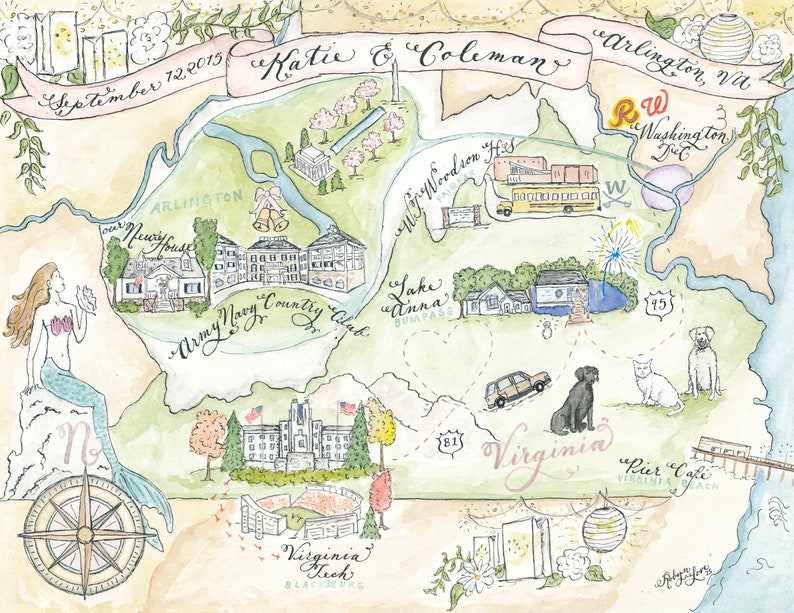 Wedding Map, Love Story Size Medium Custom and hand-painted image 10