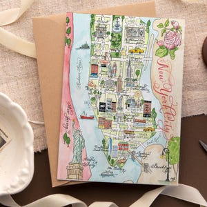 Aquarel vintage stadskaart New York: enkele kaart, set van 4 en luxe boxset van 10