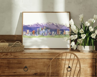 Los Angeles Skyline, Hollywood Watercolor,  Luxury Print in 5 x 7 up to 18 x 24 inches